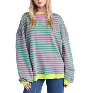 🌟NWOT🌟 We The Free Classic Striped Oversized Crewneck Pink and Green Size S
